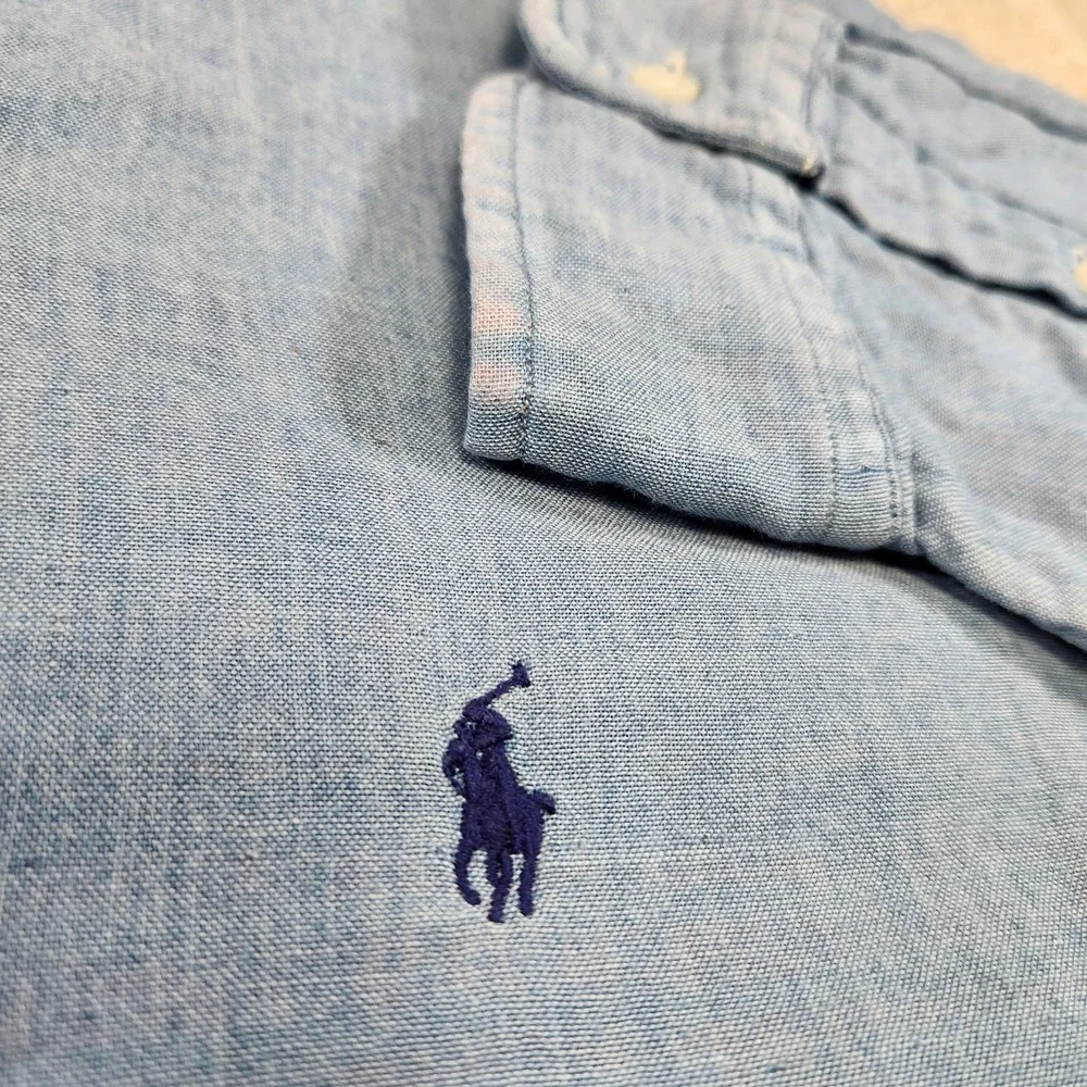 Polo Ralph Lauren Denim Shirt Men XL Slim Fit Double Face Flannel Lined Blue